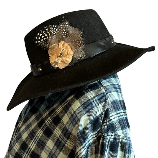 Colt Felt Wide Brim Hat Cowboy Hat Black Upcycle Feathers Wool Festival One Size