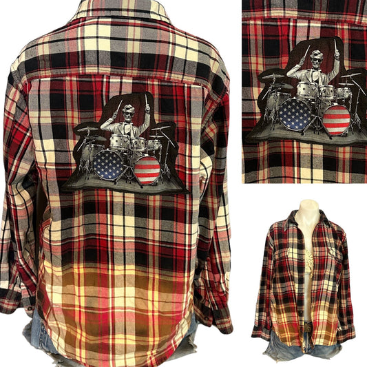 Abe Lincoln Drummer Plaid Flannel Shirt Shacket Medium Oversize One of Kind